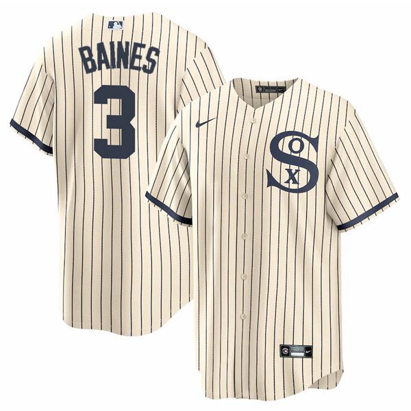 Men Chicago White Sox #3 Baines Cream stripe Dream version Game Nike 2021 MLB Jerseys